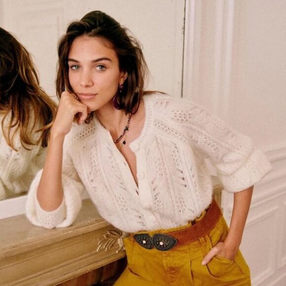 EUC Sézane Alma Wool Mohair Cardigan Ecru XS - Picture 3 of 10